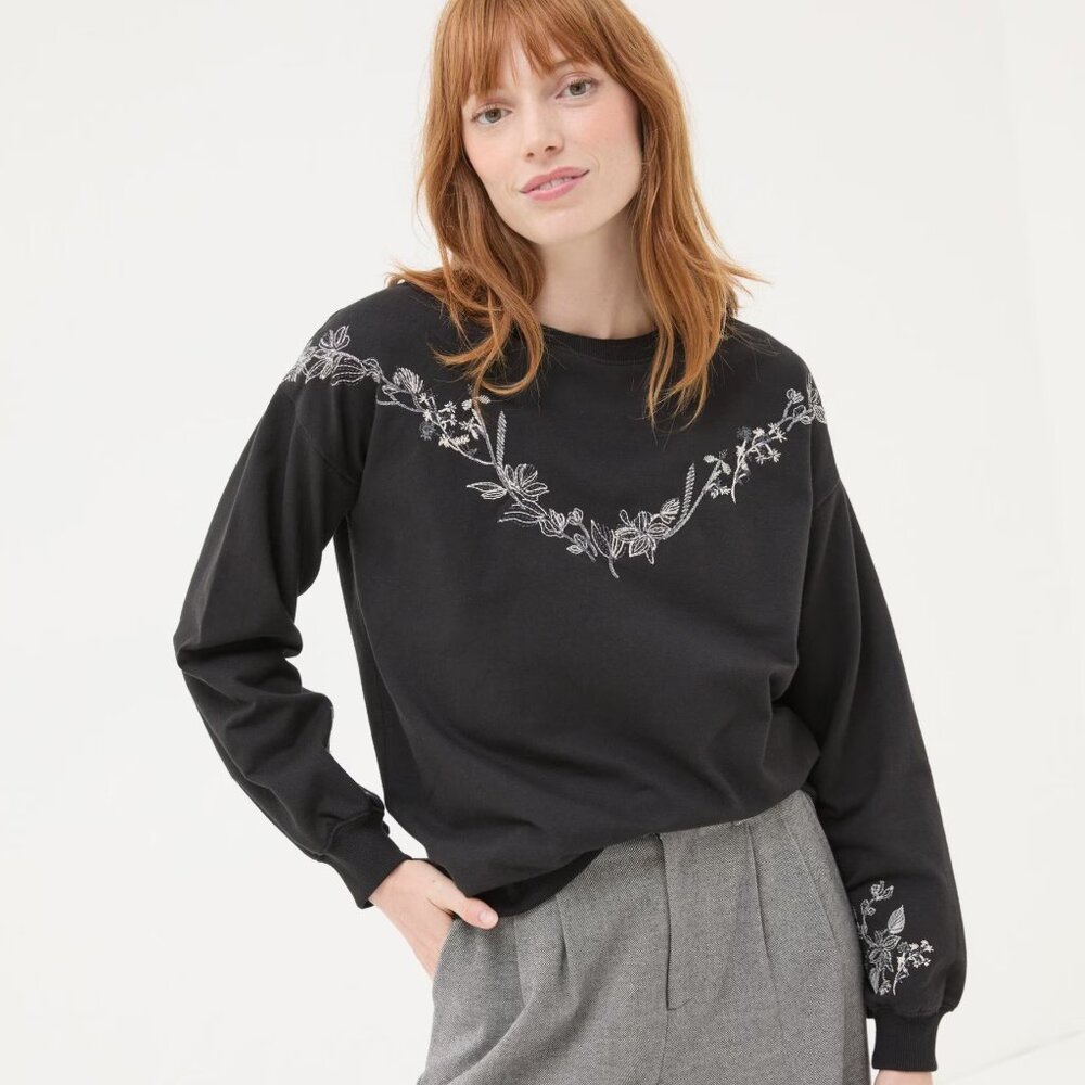 NWOT Fatface Black Embroidered Sweatshirt / US8 UK12